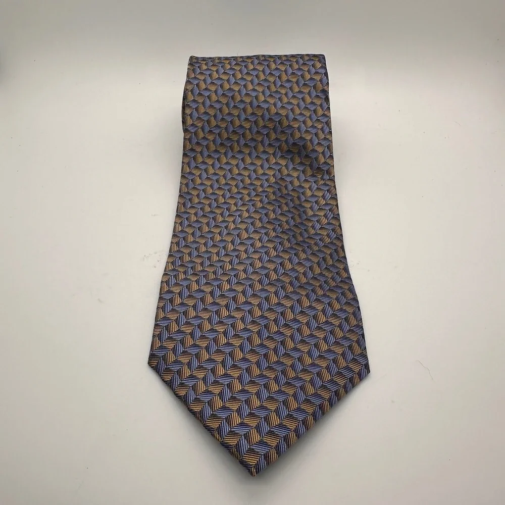Dockers Silk Tie Geometric Pattern Blue Gold Business Casual Office Professional